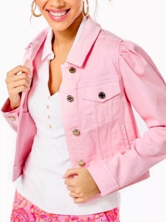 Lilly Pulitzer Jackets & Blazers - Lilly Pulitzer Pastel Pink Laylani Denim Jacket - Gold Buttons Size Large